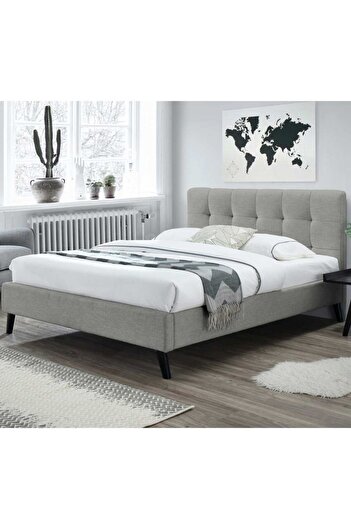 modern suite Maria | King Size Bed, Chenille Fabric, 200*200*115cm, Grey