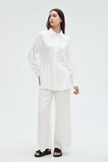 Nichii Women's Solid Button-Up Long Sleeve Blouse