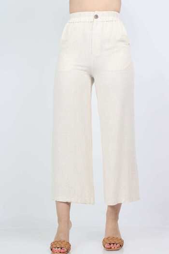 Nichii Women's High-Waisted Ruffled Waist Pants with Button and Wide Zipper
