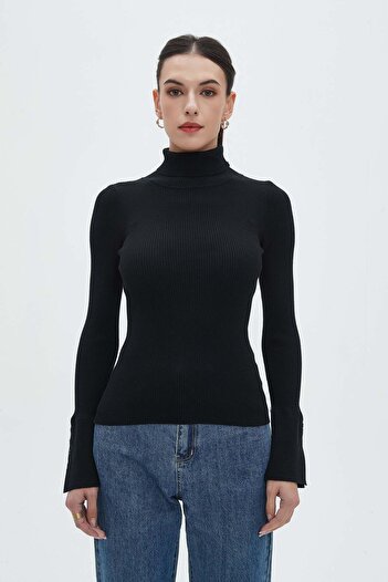 Nichii Ribbed Crop Top with High Neck and Long Sleeves