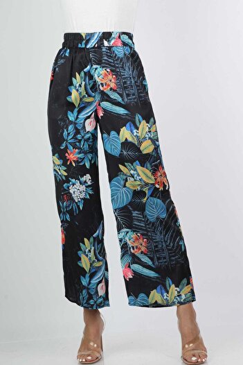 Nichii Women's Long Floral Print Pants with Side Ties at the Waist