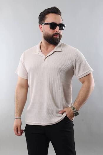 STOCX Men's Gray Buttoned Polo Neck Pique Textured T-Shirt