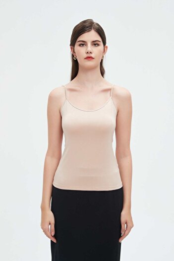 Nichii Solid Tank Top with Thin Straps and Wide Neckline