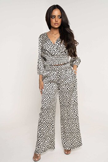 Nichii Women's Long Printed Wide-Leg High-Waisted Trousers