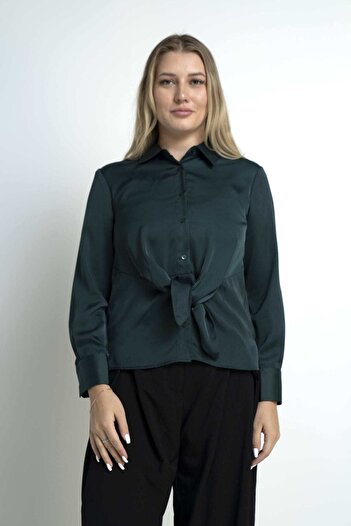 Nichii Women's Solid Long Sleeve Blouse with Front Buttons