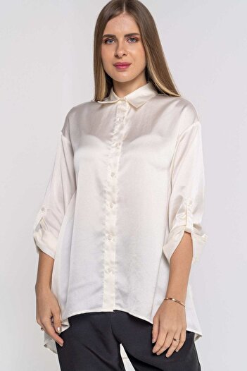 Nichii Women's Oversized Solid Button-Up Shirt with Long Sleeves