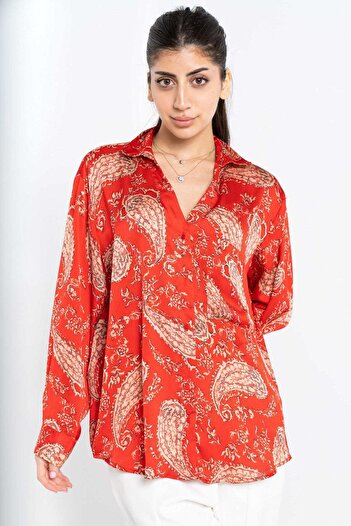 Nichii Women's Long Sleeve Button-Up Printed Blouse