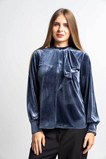 Nichii Women's Long Sleeve Ruffled Solid Blouse