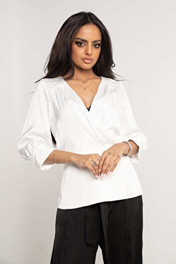 Nichii Women's Solid Fitted Blouse with 3/4 Sleeves and V-Neck
