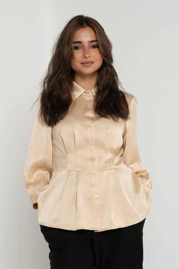 Nichii Women's Solid Button-Up Long Sleeve Shirt with Fitted Waist