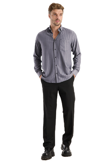 Varetta Men's Shirt Plum Lycra Long Sleeve Pocket Comfortable Fit Draped Cotton Daily Stylish Model