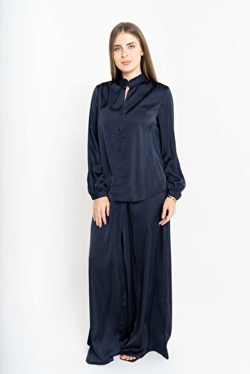 Nichii Women's Long Sleeve Solid Blouse with Wide Front Buttons