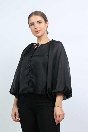 Nichii Women's Puff Sleeve Long-Sleeve Top with Round Neck