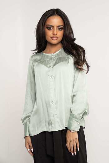 Nichii Solid Long Sleeve Blouse with Front Buttons