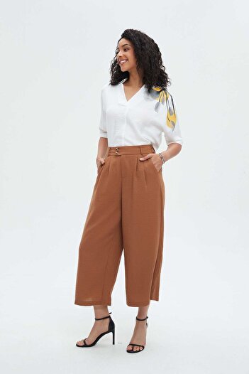 Nichii Women's Loose-Fit Long Pants with Buttons