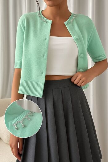 hidafashion Stone Detail Yumoş Knitwear Cardigan