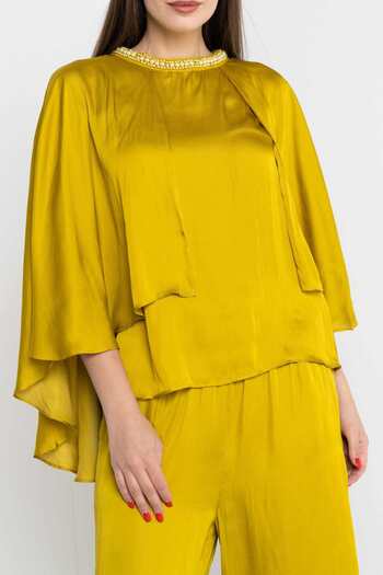 Nichii Embroidered Collar Solid Blouse with Butterfly Sleeves
