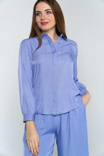 Nichii Women's Solid Shirt with Chest Pocket and Long Sleeves