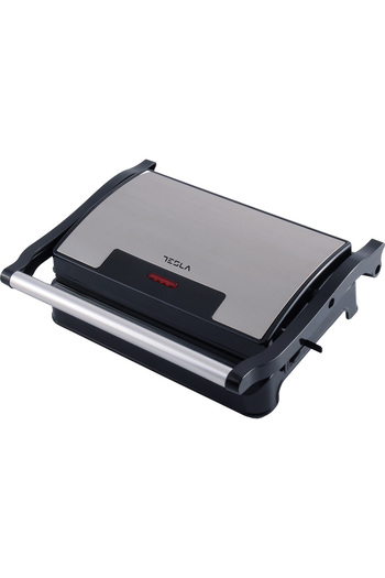 TESLA Sandwich maker, electric grill GR100BX, 700 W, non-stick grill plates 23x14.5 cm, chrome