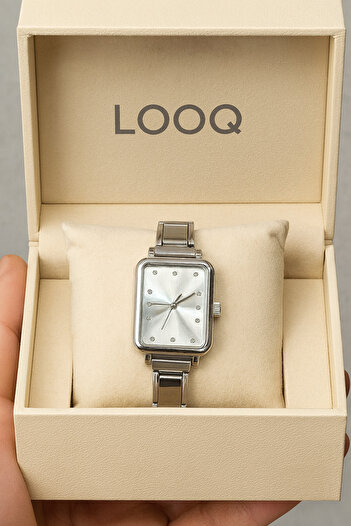 LOOQ Nomination Cord Rectangle Dial Women's Wristwatch with Stone Details