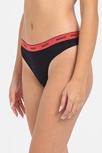 HUGO - Women's Thong Underwear with Logo, Red, Black, 2XL