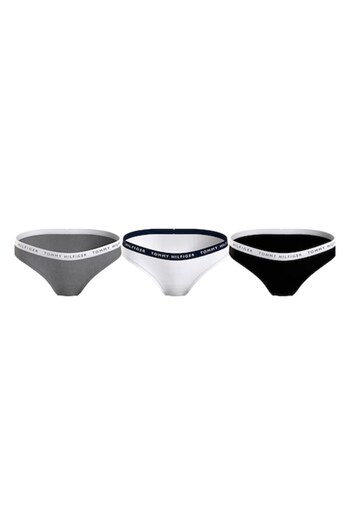 Tommy Hilfiger , Set of Cotton Blend Underwear with Logo Band at Waist - 3 Pairs, Black, White, Gray