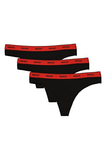 HUGO , Set de chiloti tanga cu logo - 3 perechi, Rosu, Negru, XL