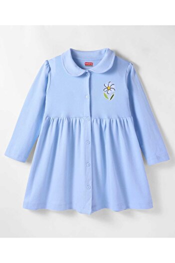 Babyhug Cotton Knit Full Sleeves Floral Printed Frock With Bloomer - Light Blue
