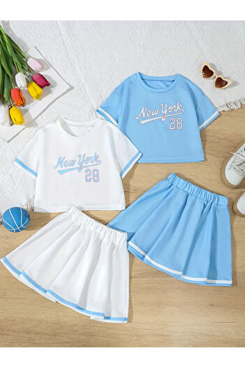 Keywest Κοριτσίστικο New York 28 εμπριμέ Crop T-shirt - Σετ φούστα 2 τεμαχίων