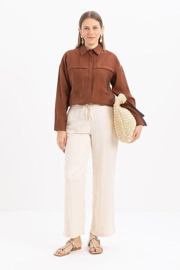 ALLDAY Ecru-Elastic Waist Denim Trousers