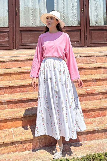 Ceylan Otantik Pink Ribbon Detail Balloon Skirt