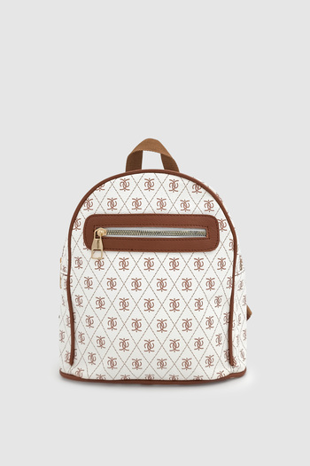 Wuclo Synor Zippered External Compartment Monogram Mini Backpack White