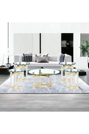 Al Saada Home Acrylic Coffee Table Set, 5 Pieces - Silver