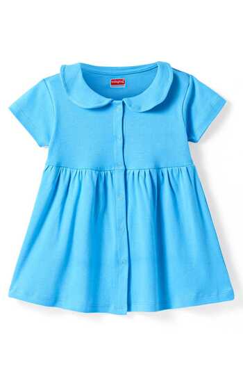 Babyhug Solid Color Frock with Bloomer - Light Blue