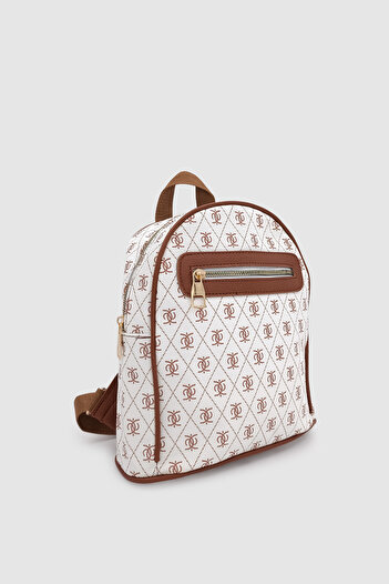 Wuclo Synor Zippered External Compartment Monogram Mini Backpack White