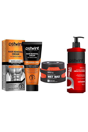 Ostwint Depilatory Cream for Normal Skin 100ml (men) After Shave Cream Red 400ml Glossy Hair Wax 01 150ml