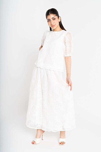 mica Shiny Transparent Lined Midi Skirt