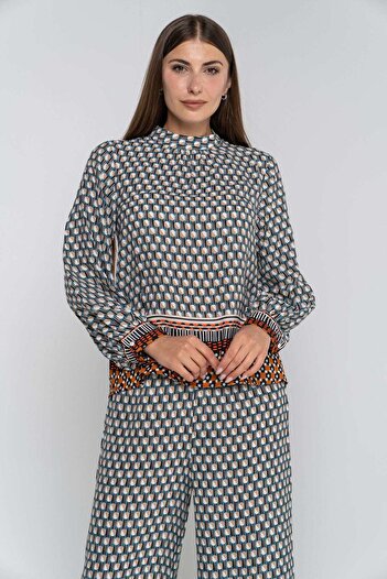 mica Colorful Printed Long Sleeve Blouse