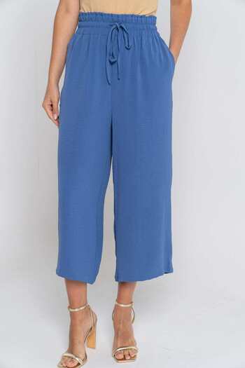 mica Women's 3/4 Elastic Waist Pants with Drawstring