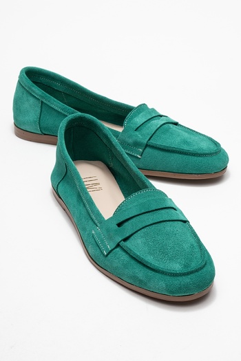 LuviShoes F02 Смарагдово зелени суетни обувки от естествена кожа за жени