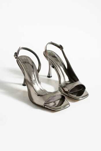 Güllü Shoes Metallic Patent Leather Square Toe Open Heel Thin Heel Stiletto Sandals |   For Night and Evening Dress Elegance