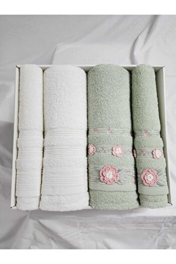 Fiesta 4-Piece Bath Towel Set Turkish Bath Set Handcrafted Embroidered 100% Cotton