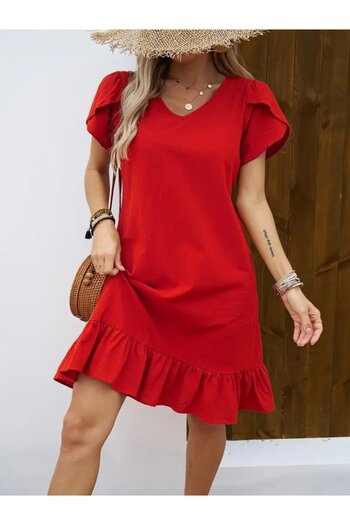 buğrahayalin Women's Short Sleeve Crew Neck Ruffle Aerobin Dress