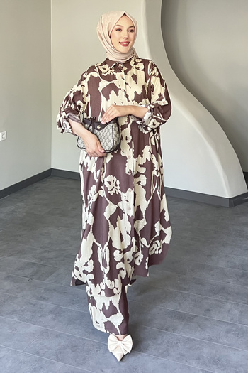 SaklıButik Piece Patterned Long Shirt Suit