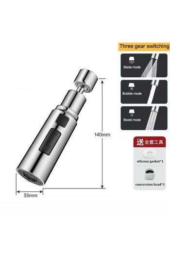 Choice silver 3 Modes Faucet Splash Proof Head Spout Filter Metal Extender Faucet Kitchen Aerator Universal