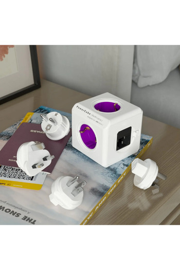 Allocacoc Cubic extension cord, Powercube by Allocacoc, 3 adapters, 2xUSB, 4 sockets, white/purple