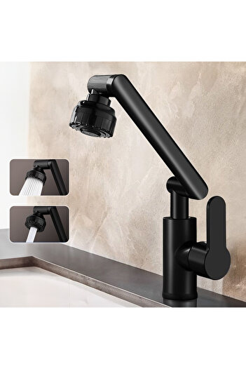 Choice black ABS Modern 360 Degree Swivel Kitchen Robotic Arm Faucet Soft Bubble/shower Dual Mode Flexible