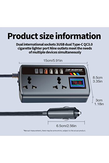 Choice Black Portable Car Inverter 12V/24V to 220V Outlet Adapter with 3 USB Ports Fast Charging Automotive