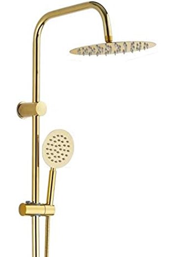 Siena Hand and Head Shower Column Set Gold Plated Circular Head Luxurious Design with Pipe Stand, Me