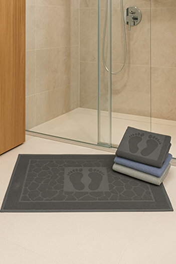 Bonny Home 3 Pieces Stone Patterned 100% Cotton Foot Towel Set – Anthracite Gray Blue 3 Colors